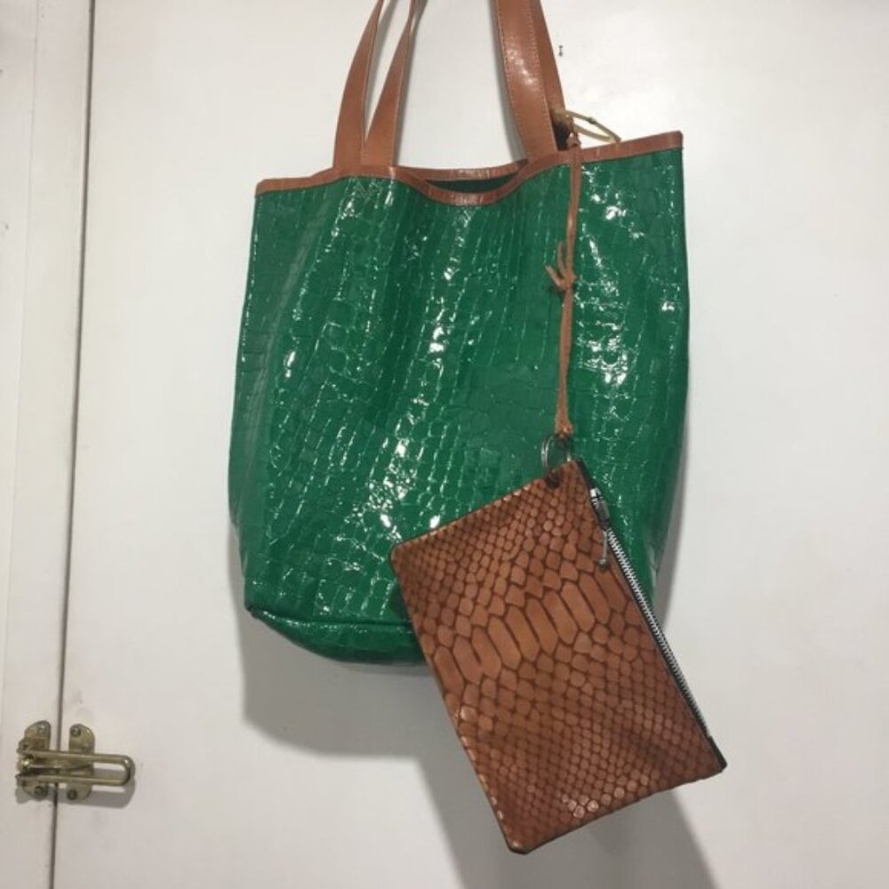 GREEN MEDIUM LEATHER TOTE HANDBAGS - Picture 4 of 7